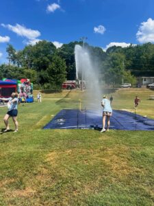 Fire Truck Streaming Water for Tarp Slide